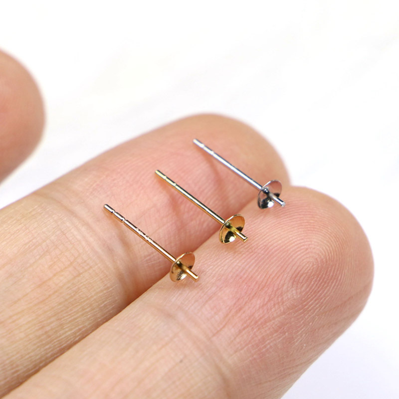 Au750 Jewelry Findings 18K Gold Earring Accessories Post Plug Ear Pin Thickness 0.8mm Can ODM Size Pearl Stud Earring Mount