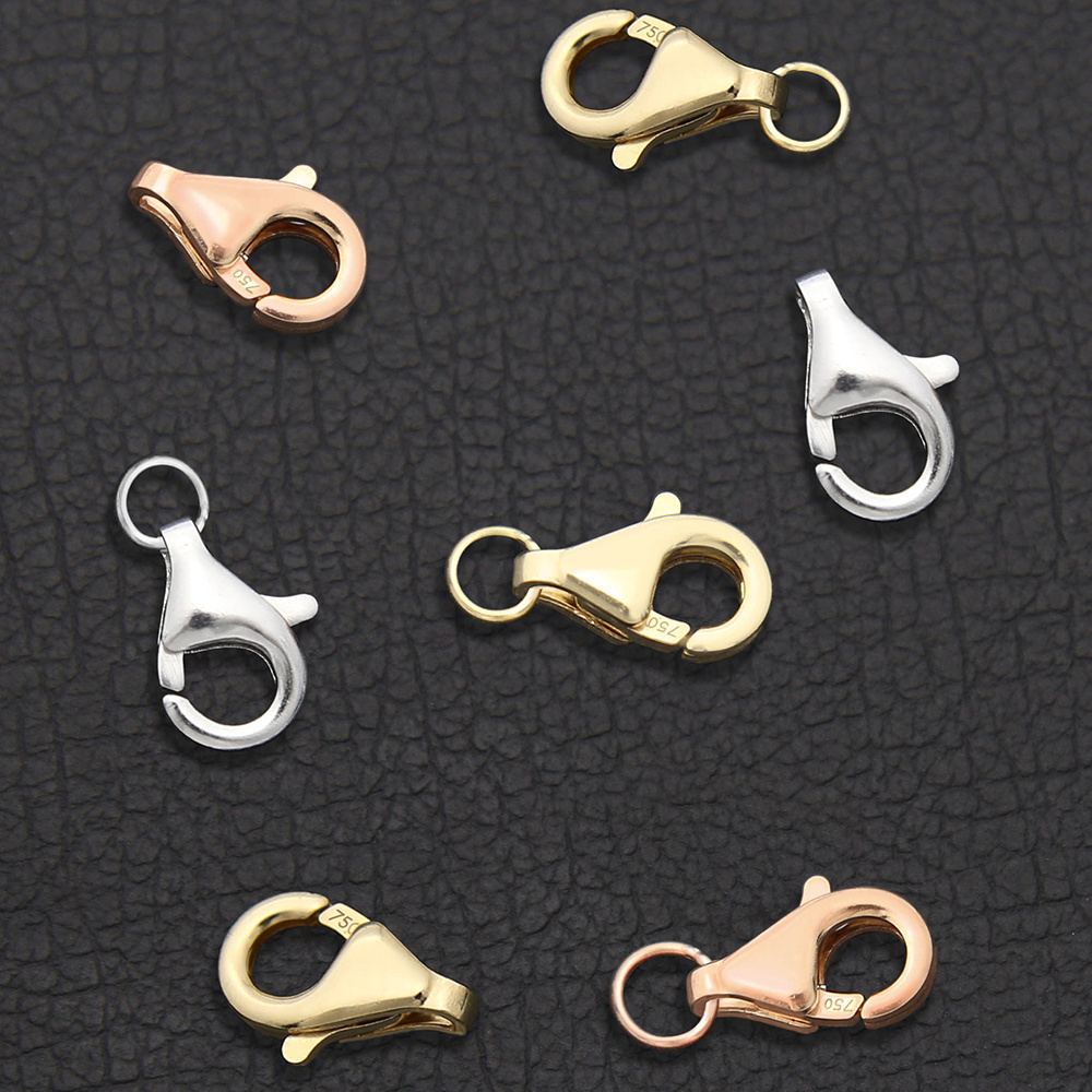 Fine Jewelry Making Components Au750  Yellow Rose White Gold Bracelet Necklace Chain Connector 18k Gold Square Lobster Clasp