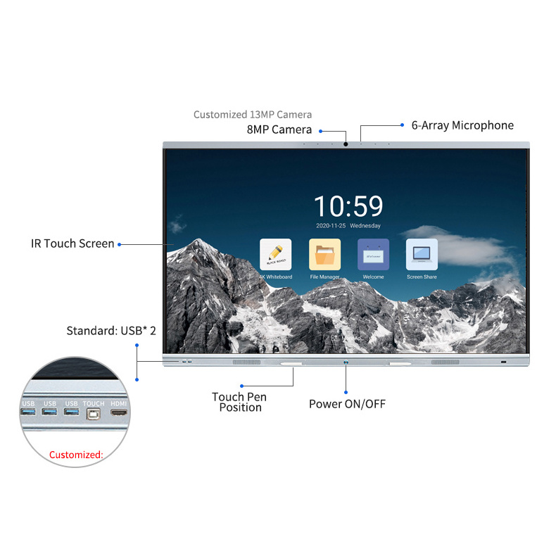 LT OEM 86 Inch 20 Points Touch Screen 4K Digital Display Smart Board Flat Panel All in One Interactive Whiteboard