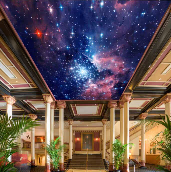 Sample Galaxy Space Night Starry Sky stretch ceiling film design for wall and ceiling panel 3d Effect Pvc Stretch Ceiling Film