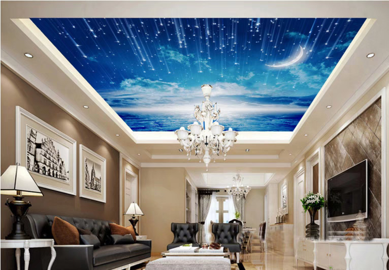 Sample Galaxy Space Night Starry Sky stretch ceiling film design for wall and ceiling panel 3d Effect Pvc Stretch Ceiling Film