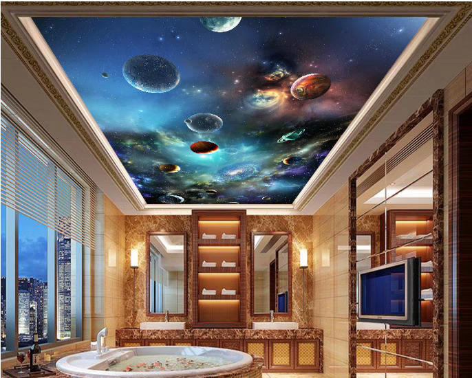 Sample Galaxy Space Night Starry Sky stretch ceiling film design for wall and ceiling panel 3d Effect Pvc Stretch Ceiling Film