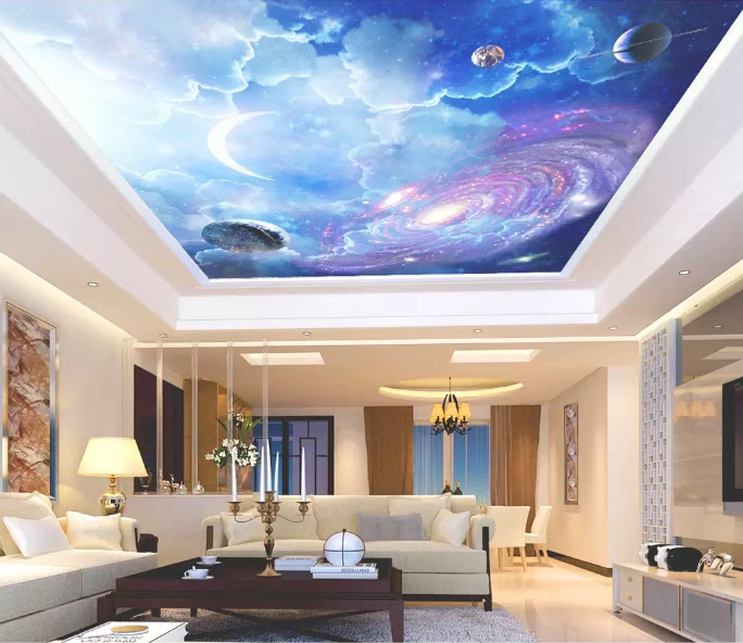 2024 designer recommended stars planets in the sky uv print 3d effect stretch ceiling pvc suspended false stretch ceiling