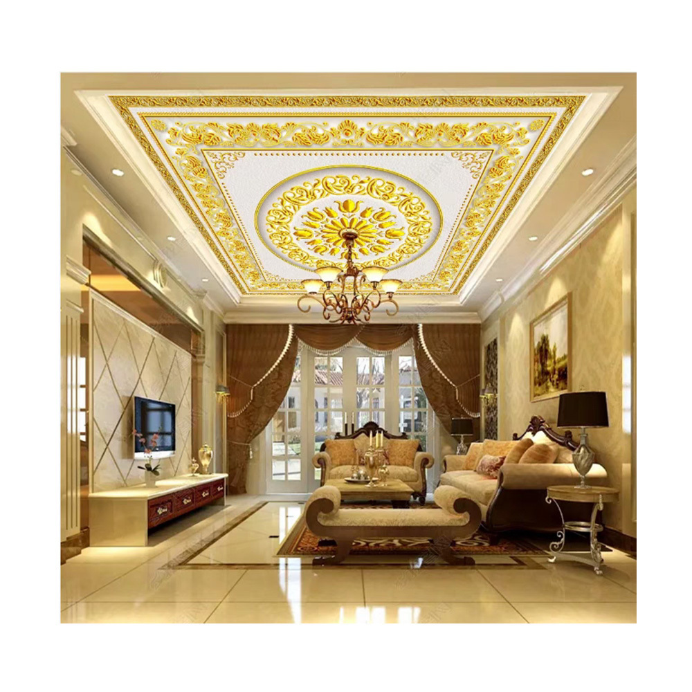 2024 pop gold style false ceiling 3d effect stretch ceiling lighting box pvc ceiling panel fabric designs