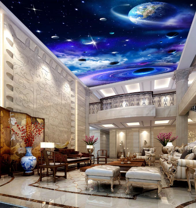 2024 designer recommended stars planets in the sky uv print 3d effect stretch ceiling pvc suspended false stretch ceiling