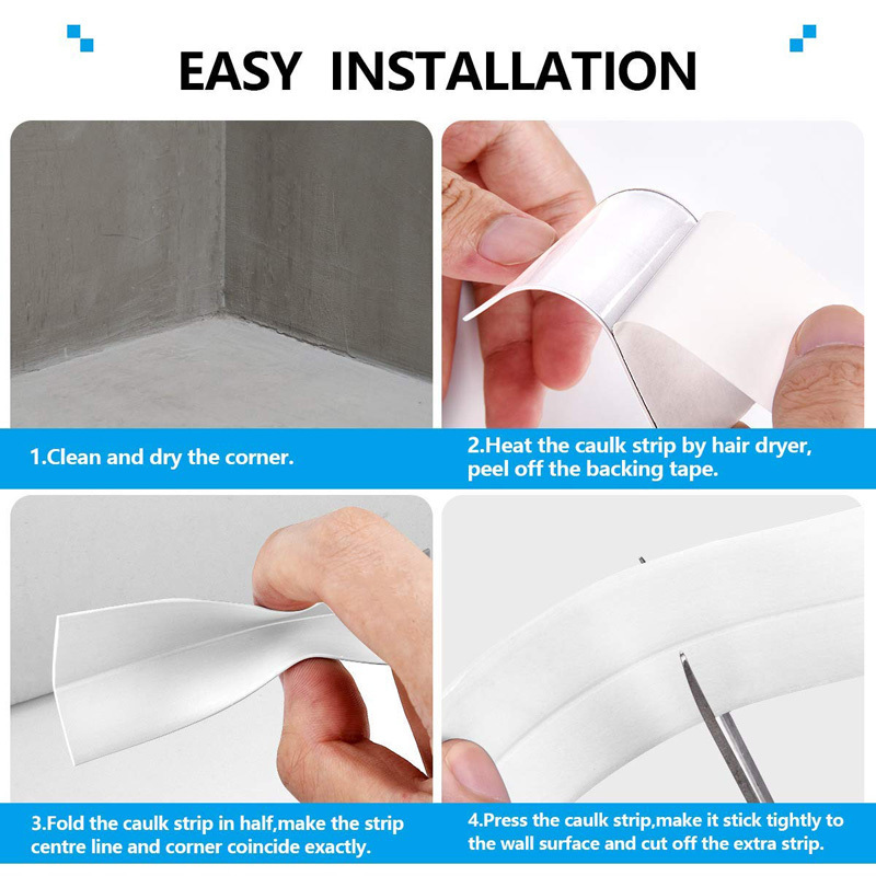 Bathtub Wall PE Caulk Strip Self Adhesive Waterproof Sealing Tape Sealer for Kitchen Bathroom Shower Toilet Wall Corner