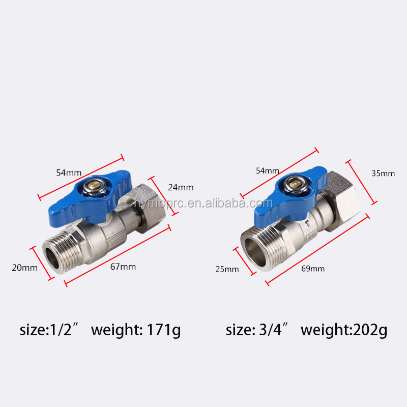 Wholesales copper gas pipe valve nickel plated female male mini ball valve pex