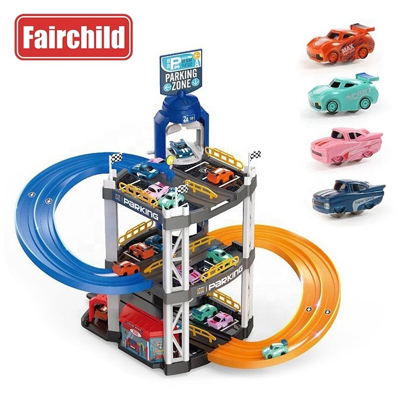 Educational Orbit Garage Assembled Three Layers Double Track With 2 Cars Plastic City Parking Lot Kids Toys