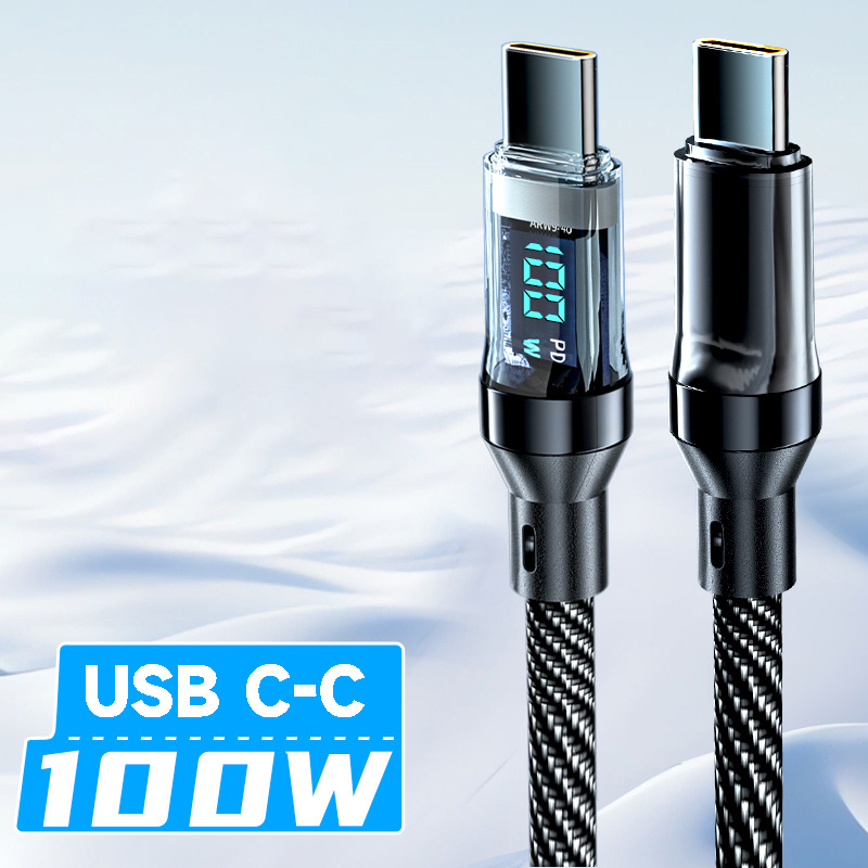 100W Real-time Digital Display USB C to USB C to Light PD 27W Double Type-c Cable USB-A 120W Fast Charging Cable For Iphone