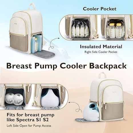 Mommore Stylish Special Purpose Diaper Bag Backpack Breast Pump Bag Cooler Pocket Fits Spectra S1 S2/Momcozy Momzy Baby Bag