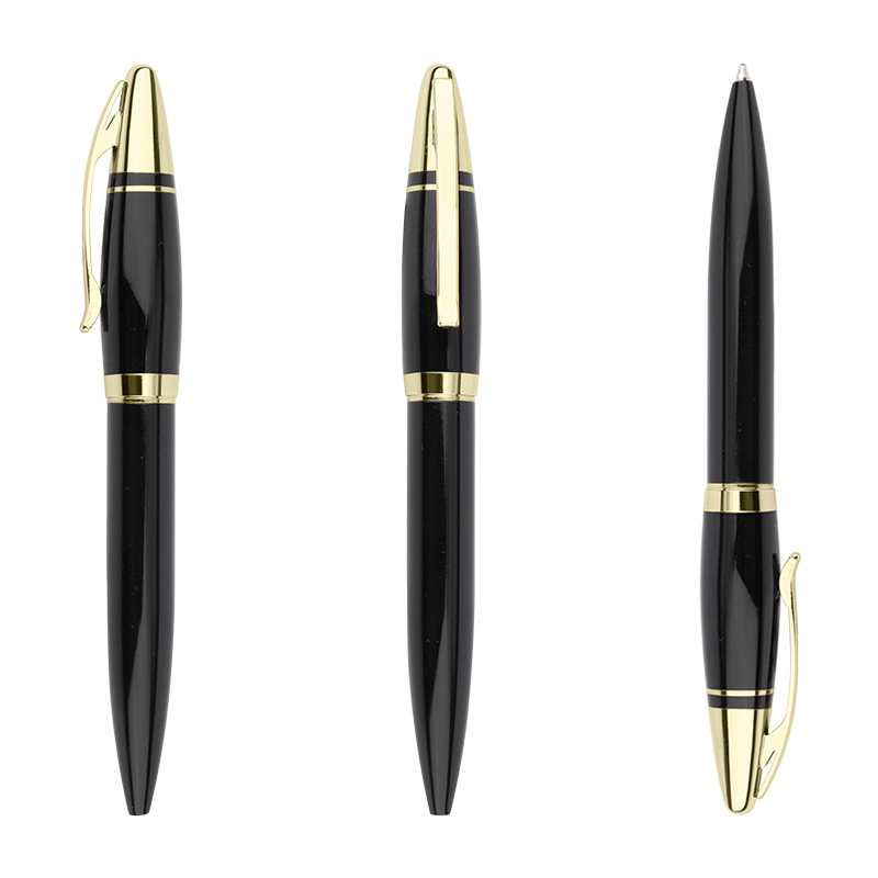 Luxury Executive Office Black Gloss Pen With Gold Finish Promotion Logo Advertising Ball Pen Business Gift Set