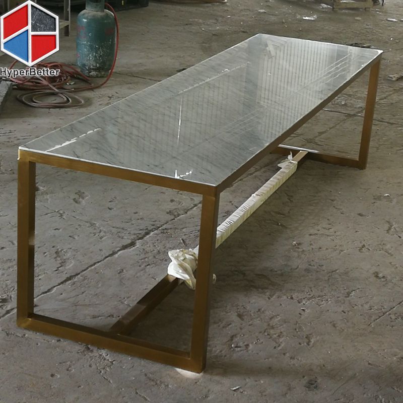 Since 2005 year factory directly 14 seater marble top dining table stainless steel metal frame