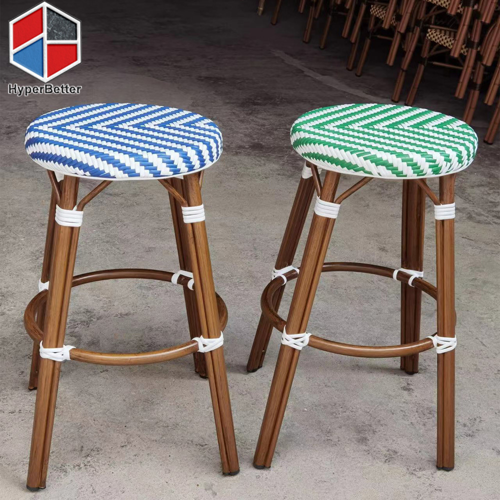 Outdoor garden Stackable green PE Rattan Bistro stool