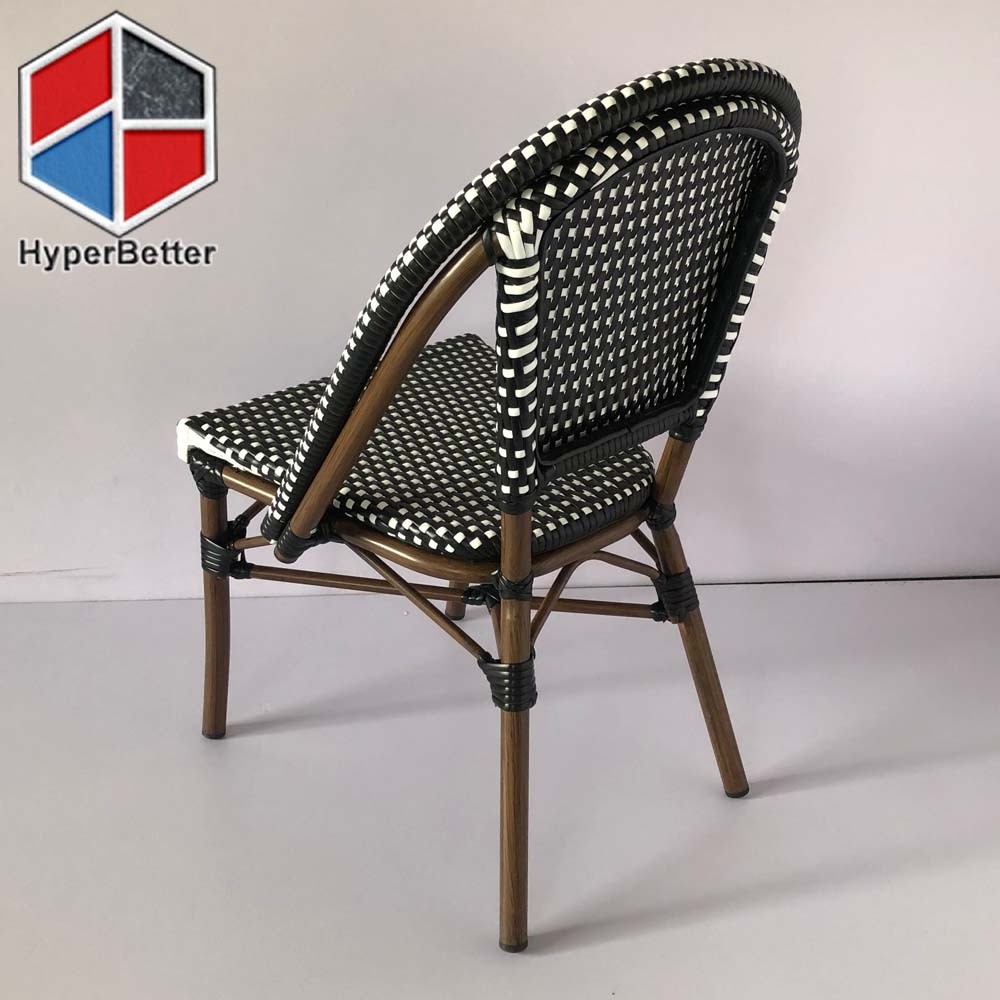 Black and white rattan Stacking patio BBQ chairs