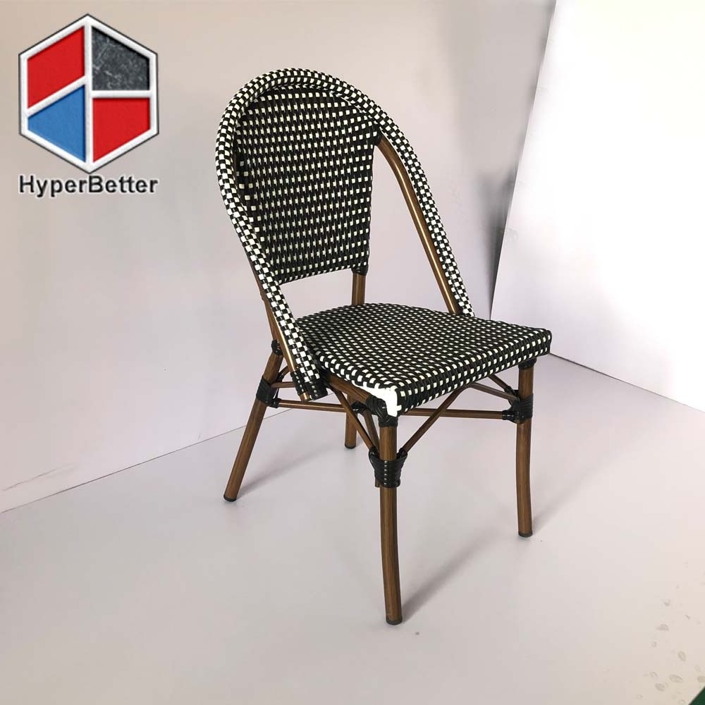 Black and white rattan Stacking patio BBQ chairs