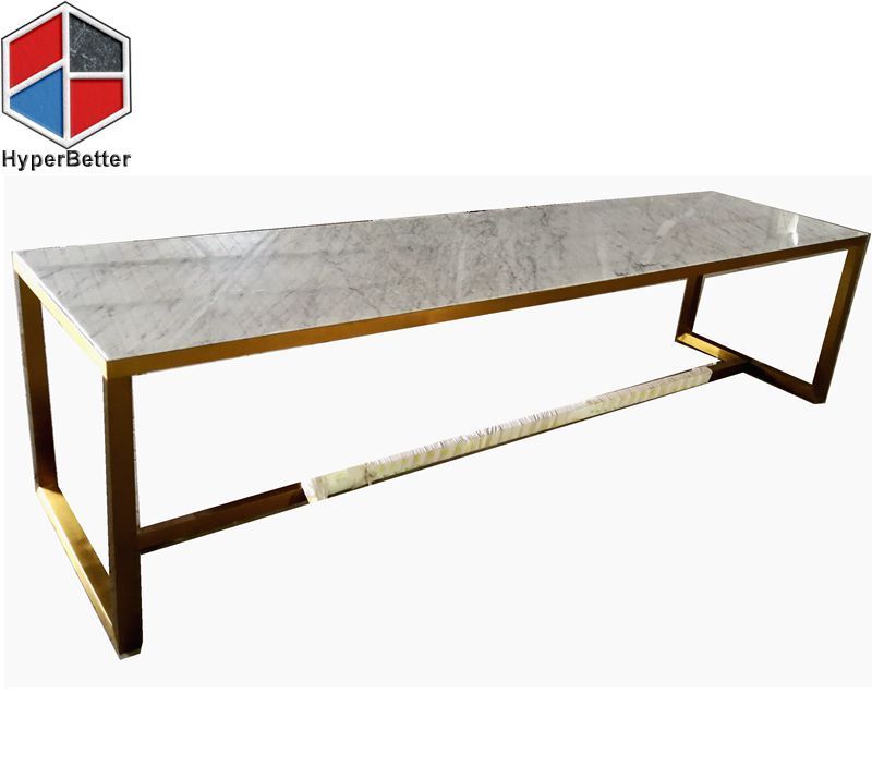 Since 2005 year factory directly 14 seater marble top dining table stainless steel metal frame