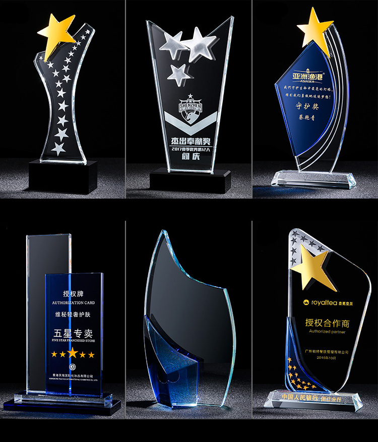 Custom Factory Wholesale Good Design Glass Award Trophy Acrylic Award Blanks Wooden Blocks Awards