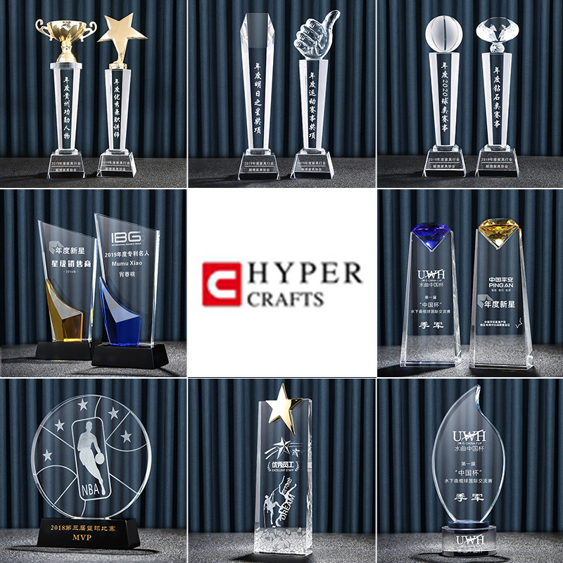 Custom Factory Wholesale Good Design Glass Award Trophy Acrylic Award Blanks Wooden Blocks Awards