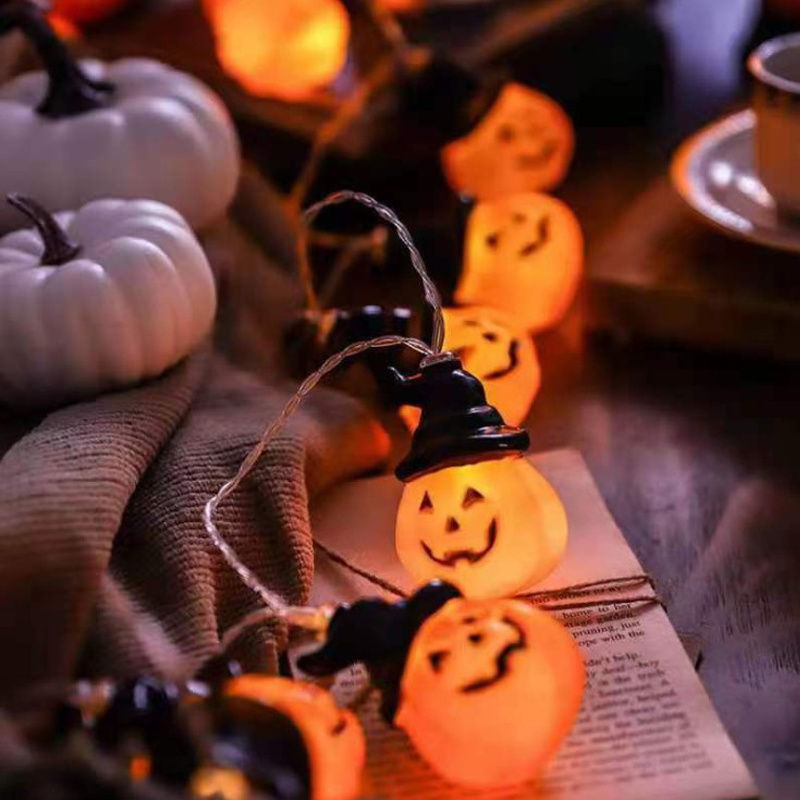 USB Rechargeable & Battery Operated 8 Modes LED Pumpkin Lights Orange Waterproof Halloween String Lights