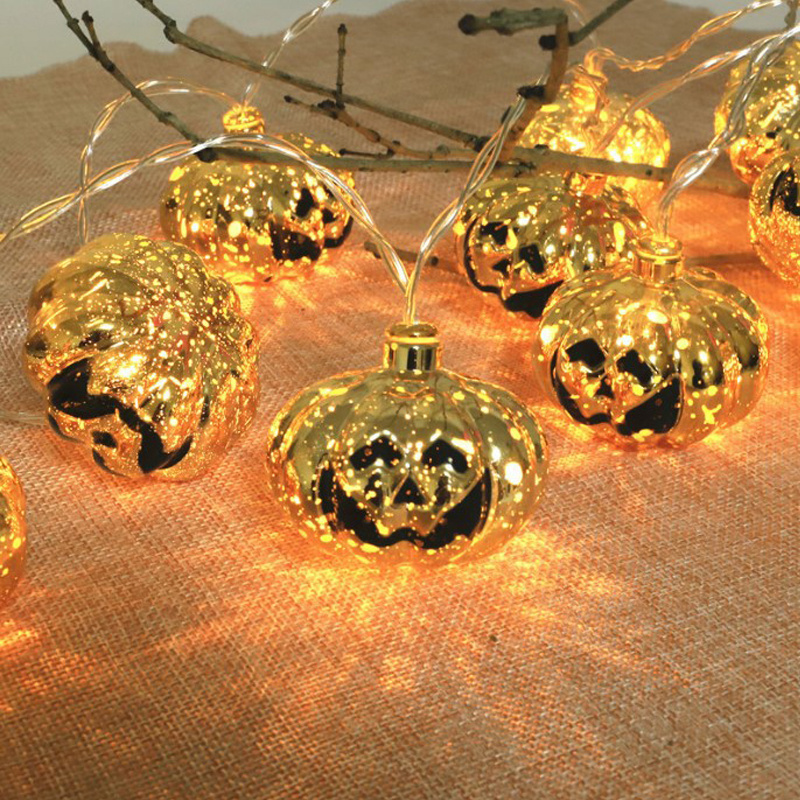 USB Rechargeable & Battery Operated 8 Modes LED Pumpkin Lights Orange Waterproof Halloween String Lights