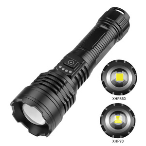 Waterproof 5 Work Modes Zoomable Power Indicator Type C USB Rechargeable XHP70 XHP360 LED Tactical Flashlights for Camping