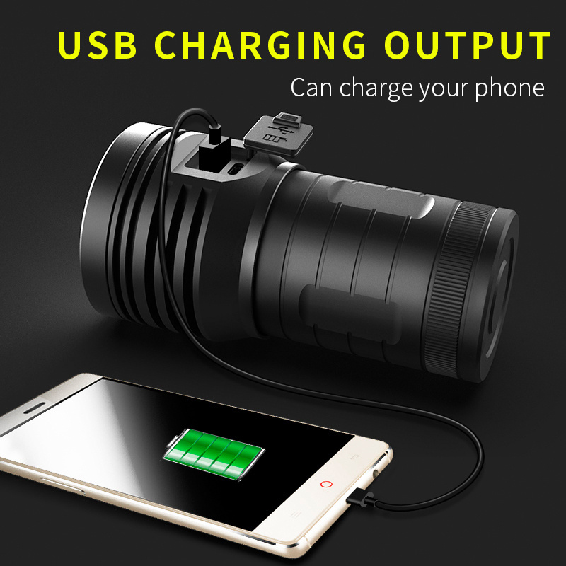 Super Bright LED Torch USB Charging Input and Output Aluminum Alloy Power Bank Flashlight