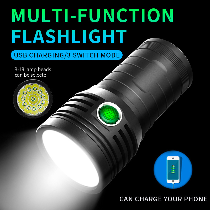 Super Bright LED Torch USB Charging Input and Output Aluminum Alloy Power Bank Flashlight