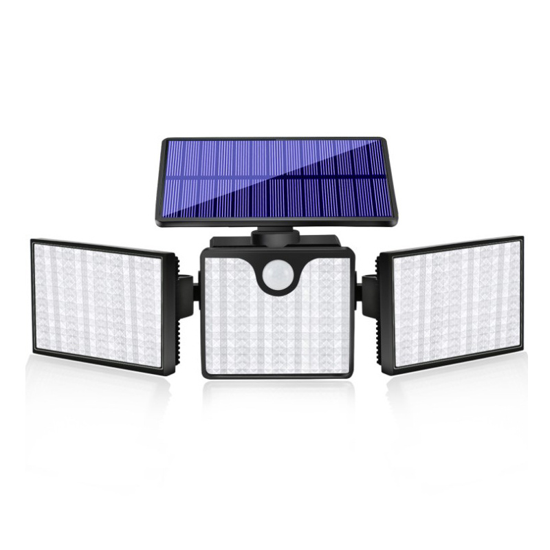 Super Bright Solar Outdoor Sensor Light Wide Angle Adjustable 3 Head 266 LED Flood Lights Solar Security Wall Lights