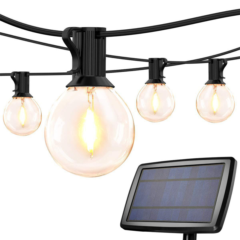 Weatherproof G40 Outdoor Solar Patio Lights 25ft 25 LED Shatterproof Bulbs 4 Lighting Modes Solar String Hanging Lights