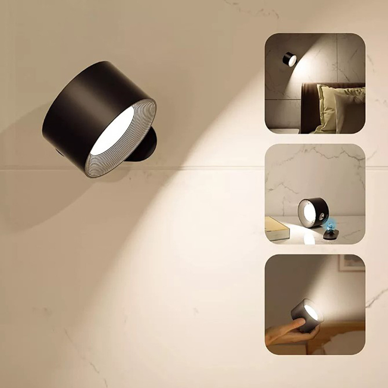 Rechargeable 3 Color Temperature Wall Sconce LED Light 360 Rotate Magnetic Wireless Bedroom Wall Reading Light