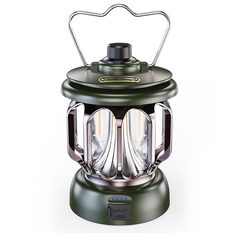 18650 Battery Powered Type C Rechargeable Retro Camping Light Dimmable Warm and White Light Aluminum Camping Lantern