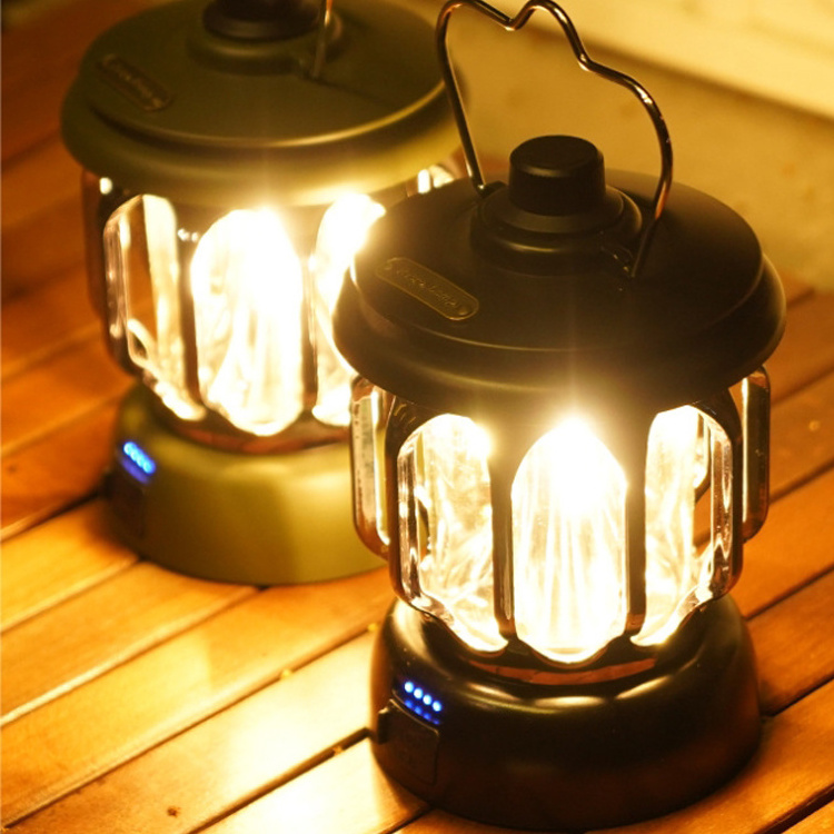 18650 Battery Powered Type C Rechargeable Retro Camping Light Dimmable Warm and White Light Aluminum Camping Lantern