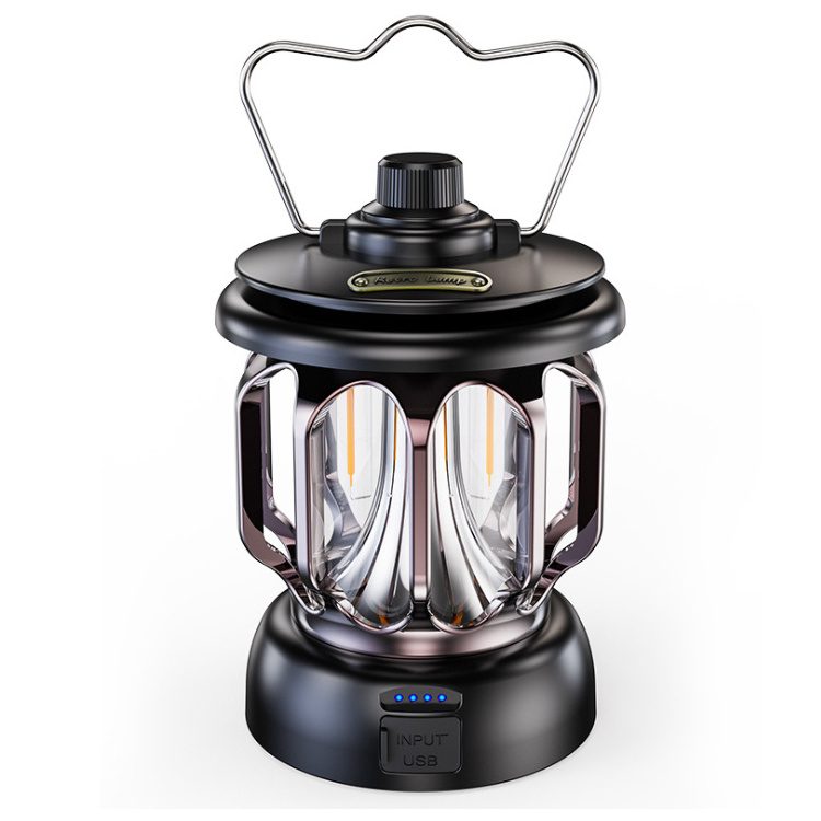 18650 Battery Powered Type C Rechargeable Retro Camping Light Dimmable Warm and White Light Aluminum Camping Lantern