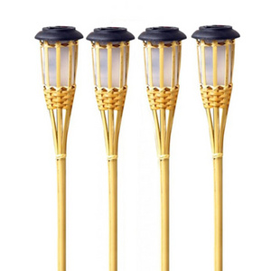 Outdoor Solar Powered Flickering Dancing Flame Garden Stake Lights Waterproof Bamboo Solar Flame Torches