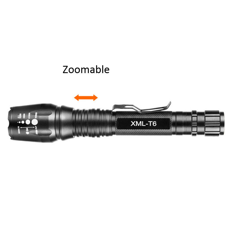 Use 18650 battery Waterproof T6 LED Zoomable Tactical Flashlight