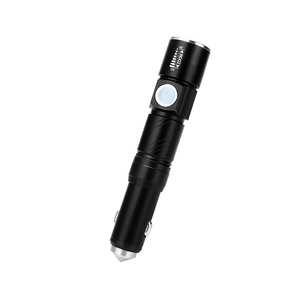 Multi Function Outdoor Camping Flashlight Emergency USB Rechargeable Tactical LED Flashlight with Car Charger Safety Hammer