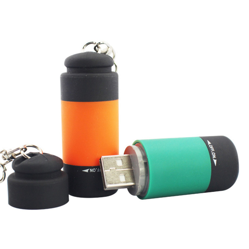 Colorful Promotional Gift Flashlight Key Ring LED Torch USB Rechargeable Ultra Bright Mini Keychain Flashlight