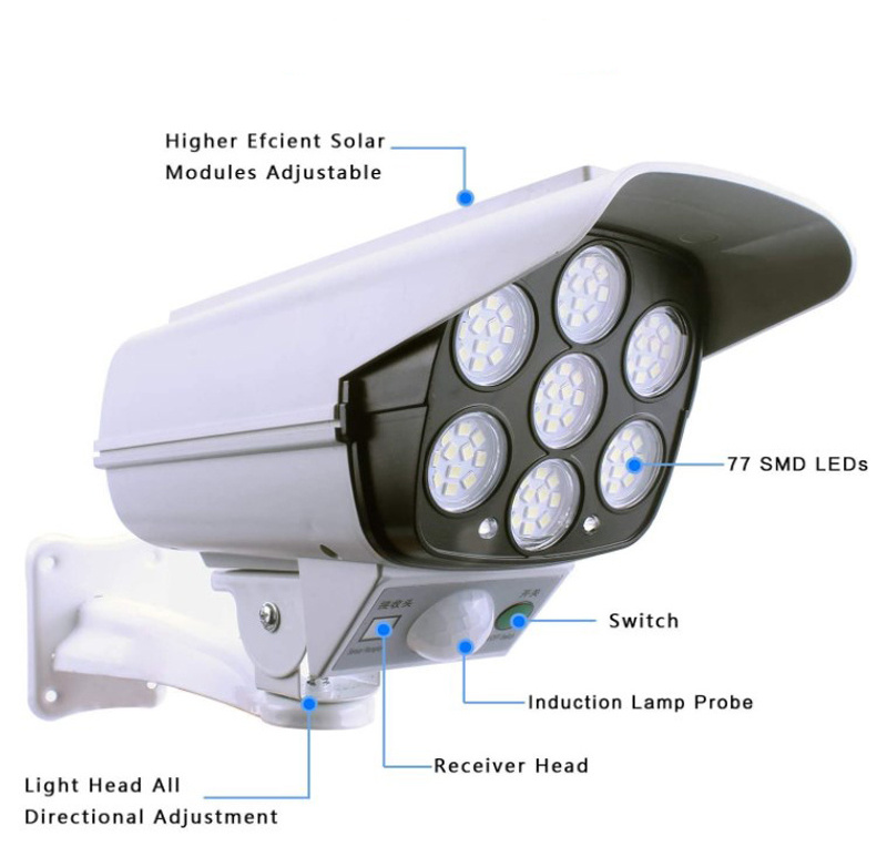 77 LED 3 Modes Solar Motion Sensor Light Outdoor Solar Simulation Monitoring Security Lighting Fake Surveillance Cameras Lights