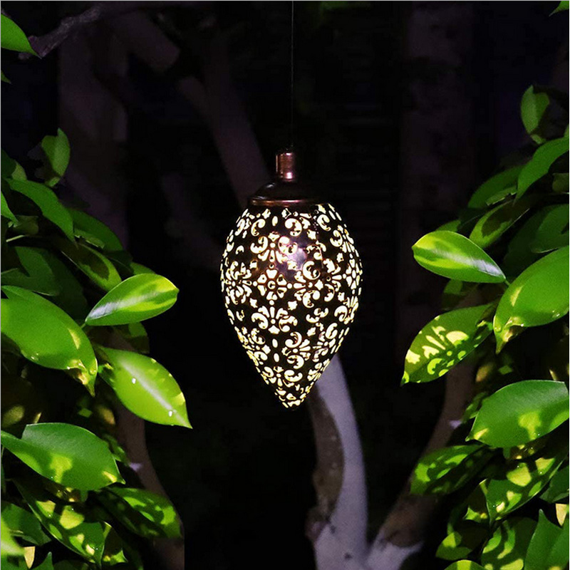 Outdoor Decor Solar Metal Olive Shape Lamp Solar Lantern LED Garden Lights Waterproof Garden Solar Hanging Lights