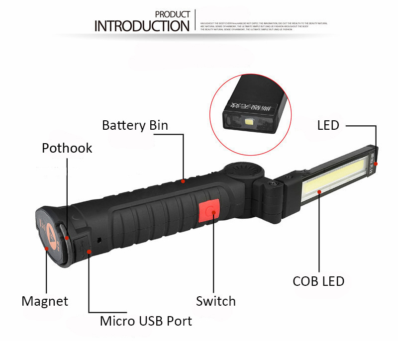 Collapsible COB White & Red Light 360 Degree Rotate Portable Camping Light Rechargeable LED Work Lights with Magnetic Base