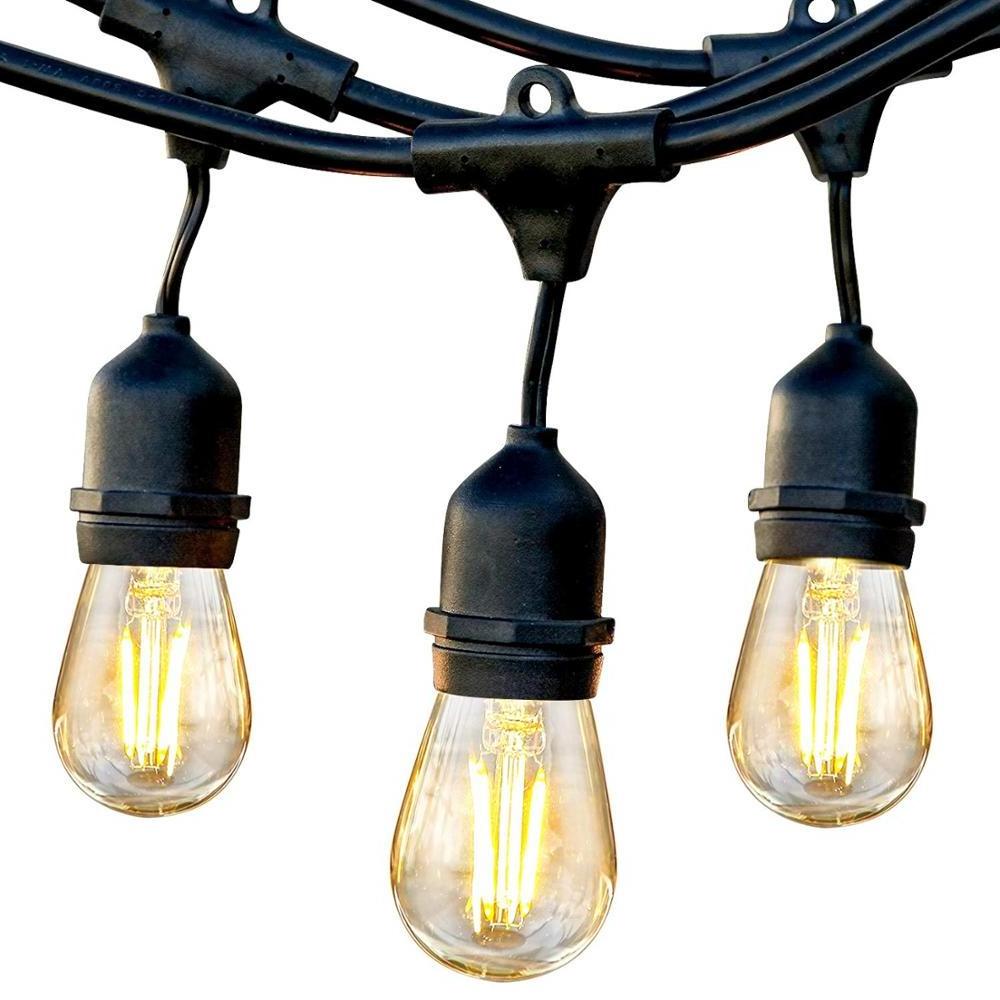 Commercial Grade Connectable Hanging Light 110V 48ft 15 Shatterproof Bulbs S14 Weatherproof Outdoor Garden Home String Lights