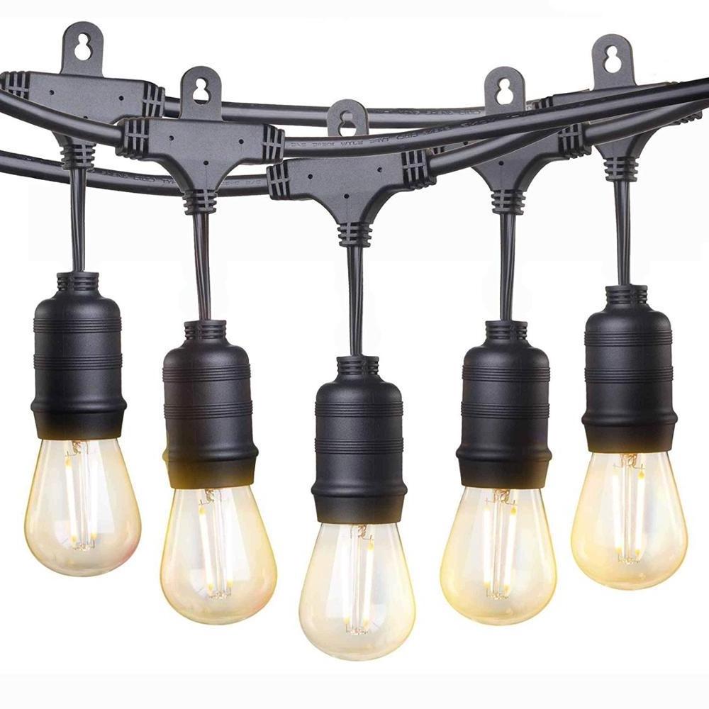 Commercial Grade Connectable Hanging Light 110V 48ft 15 Shatterproof Bulbs S14 Weatherproof Outdoor Garden Home String Lights