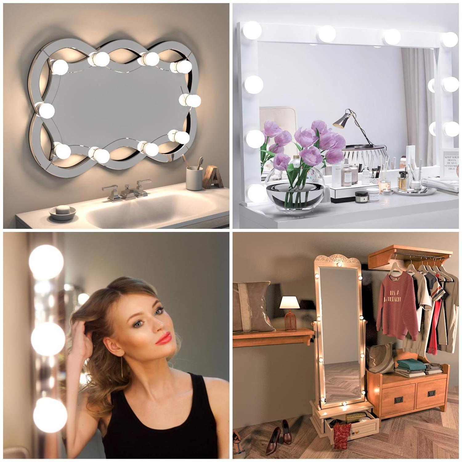 DIY Hollywood Style Makeup Lights 10 Large Dimmable Light Bulbs Stick on LED Bathroom Vanity Mirror Lights