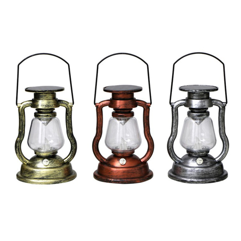 Waterproof Dancing Flame Bronze Silver Retro Solar Powered Decorative Camping Lantern Outdoor