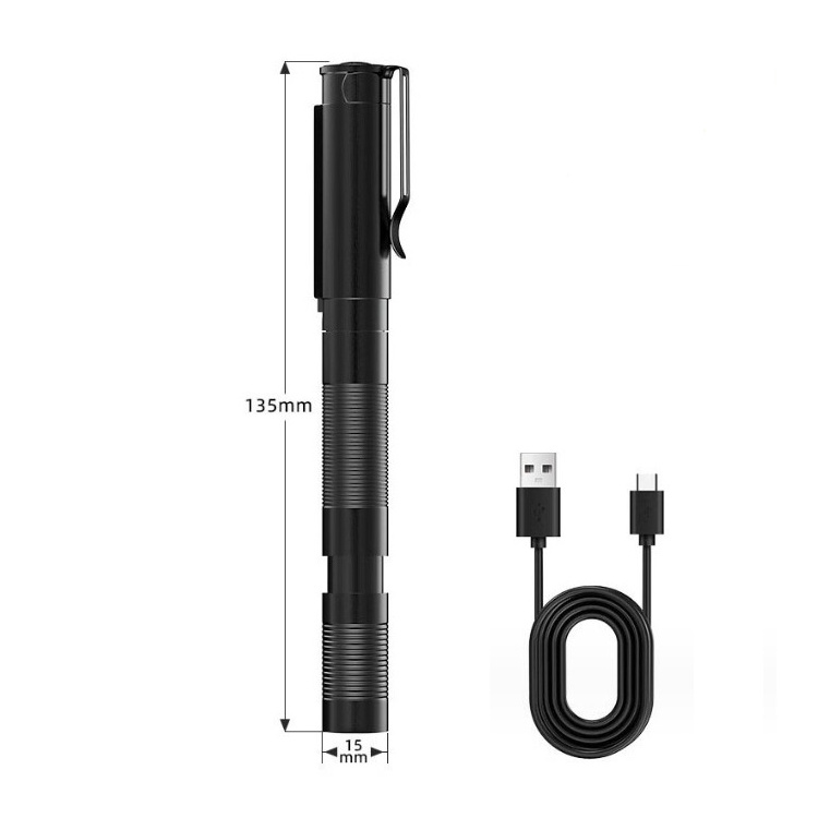 Waterproof Zoomable Rechargeable Pen Work Light Mini Flashlight Type C Rechargeable LED Pen Flashlight