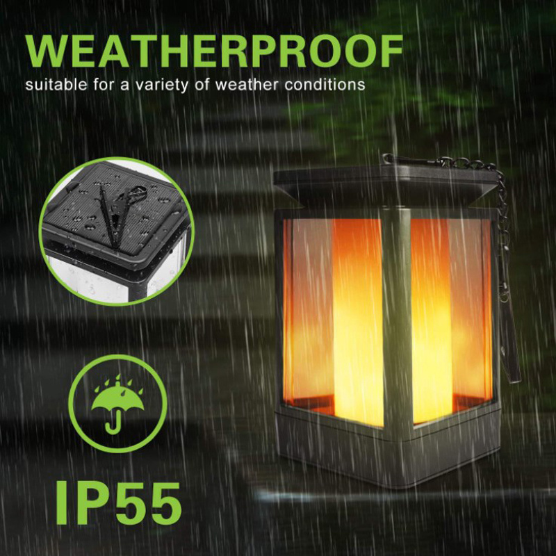 99LED Waterproof Outdoor 3 Working Modes Solar Lights Flickering Flame Lantern USB Rechargeable Solar Hanging Lanterns