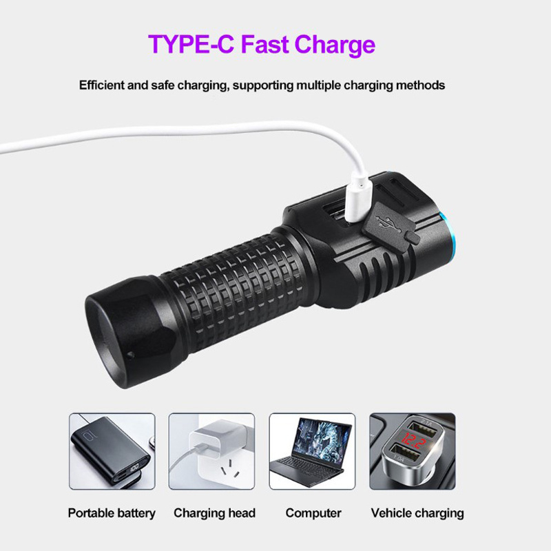 365nm Black Light & White Light 2 in1 LED Tactical UV Flashlight Type C USB Rechargeable Power Bank Ultraviolet LED Flashlight