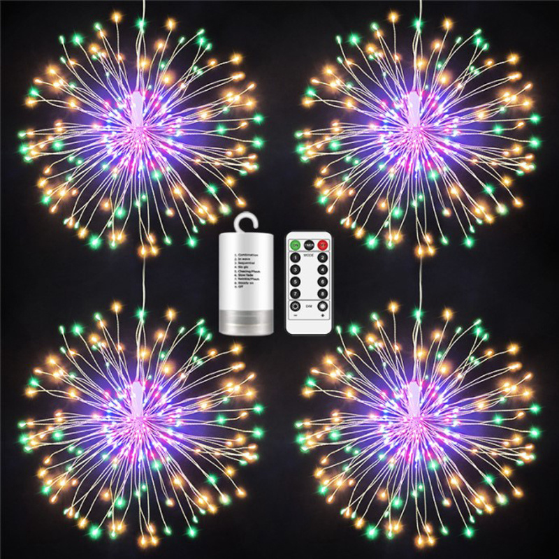 8 Modes LED Starburst String Lights Copper Wire Battery Operated Hanging Firework Lights for Party