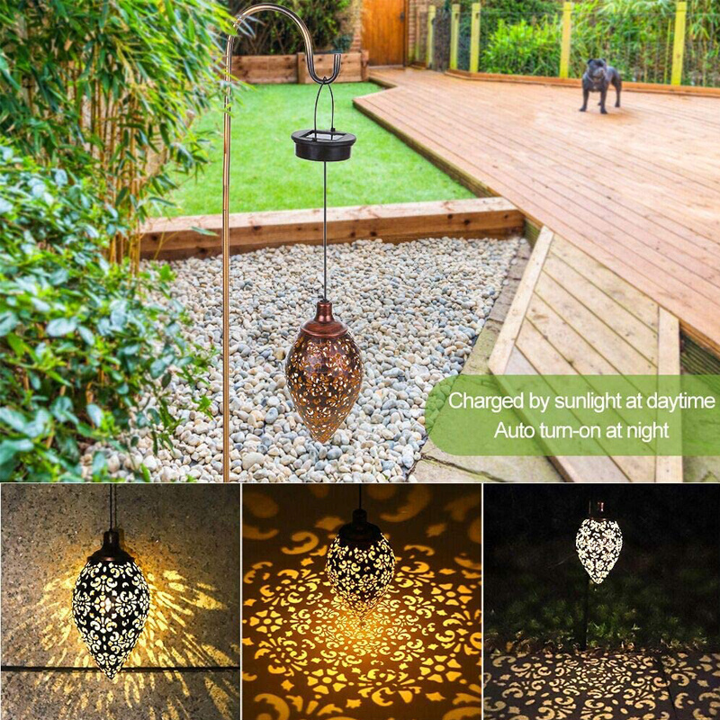 Outdoor Decor Solar Metal Olive Shape Lamp Solar Lantern LED Garden Lights Waterproof Garden Solar Hanging Lights