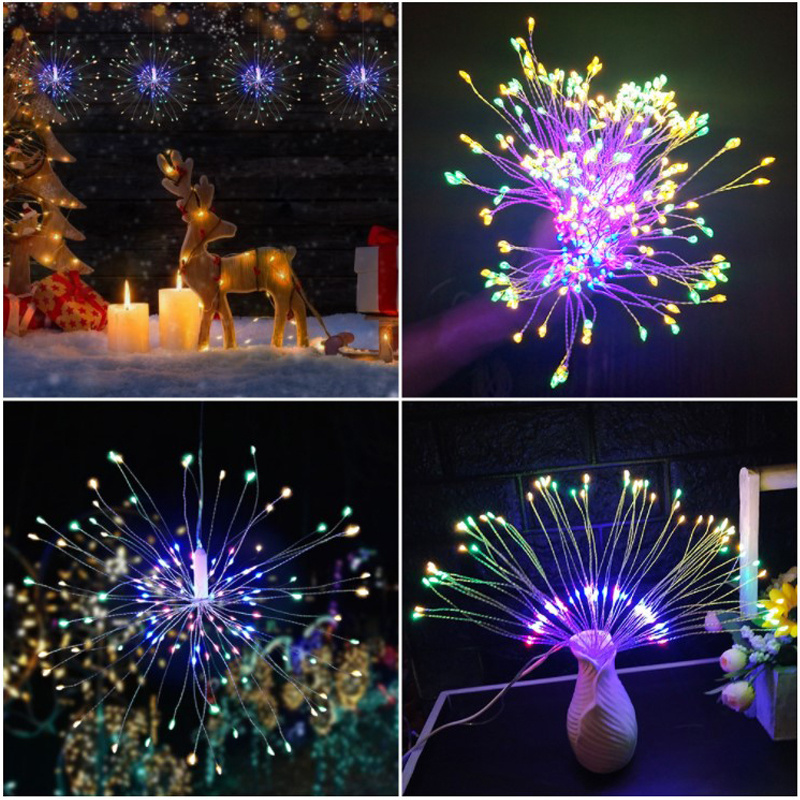 8 Modes LED Starburst String Lights Copper Wire Battery Operated Hanging Firework Lights for Party